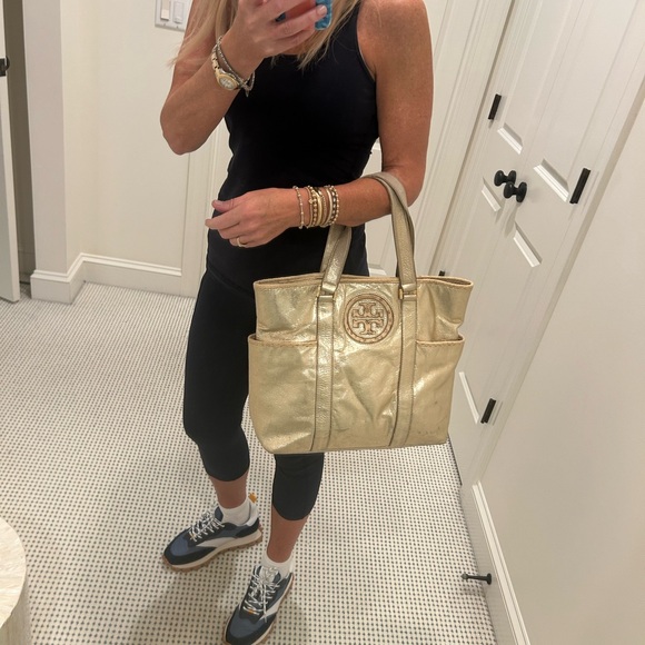 Tory Burch Gold Metallic Leather Tote Bag - Picture 10 of 14
